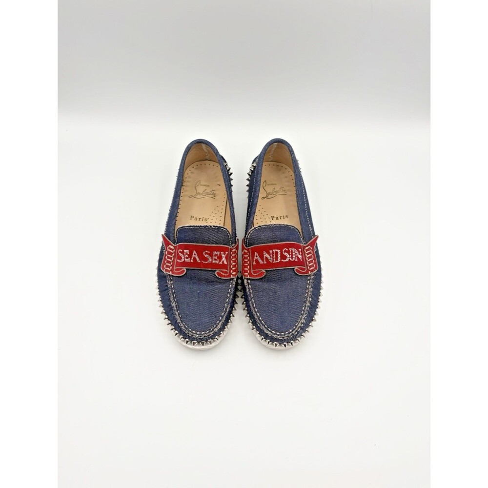 Christian Louboutin Loafers "Sea & Sun" Red & Blue Denim Spikes Size EU 35